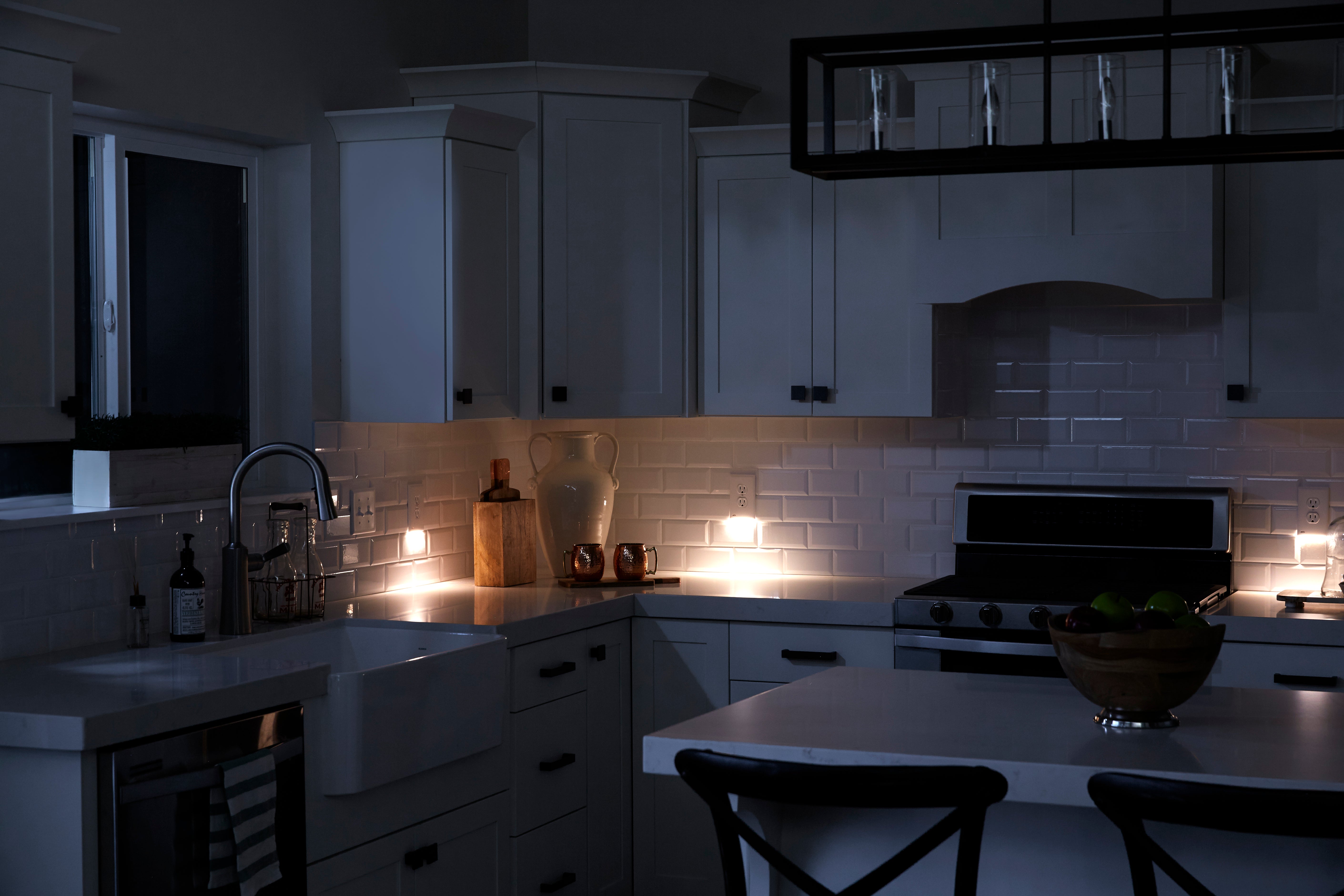 Kitchen at night lit by GuideLights