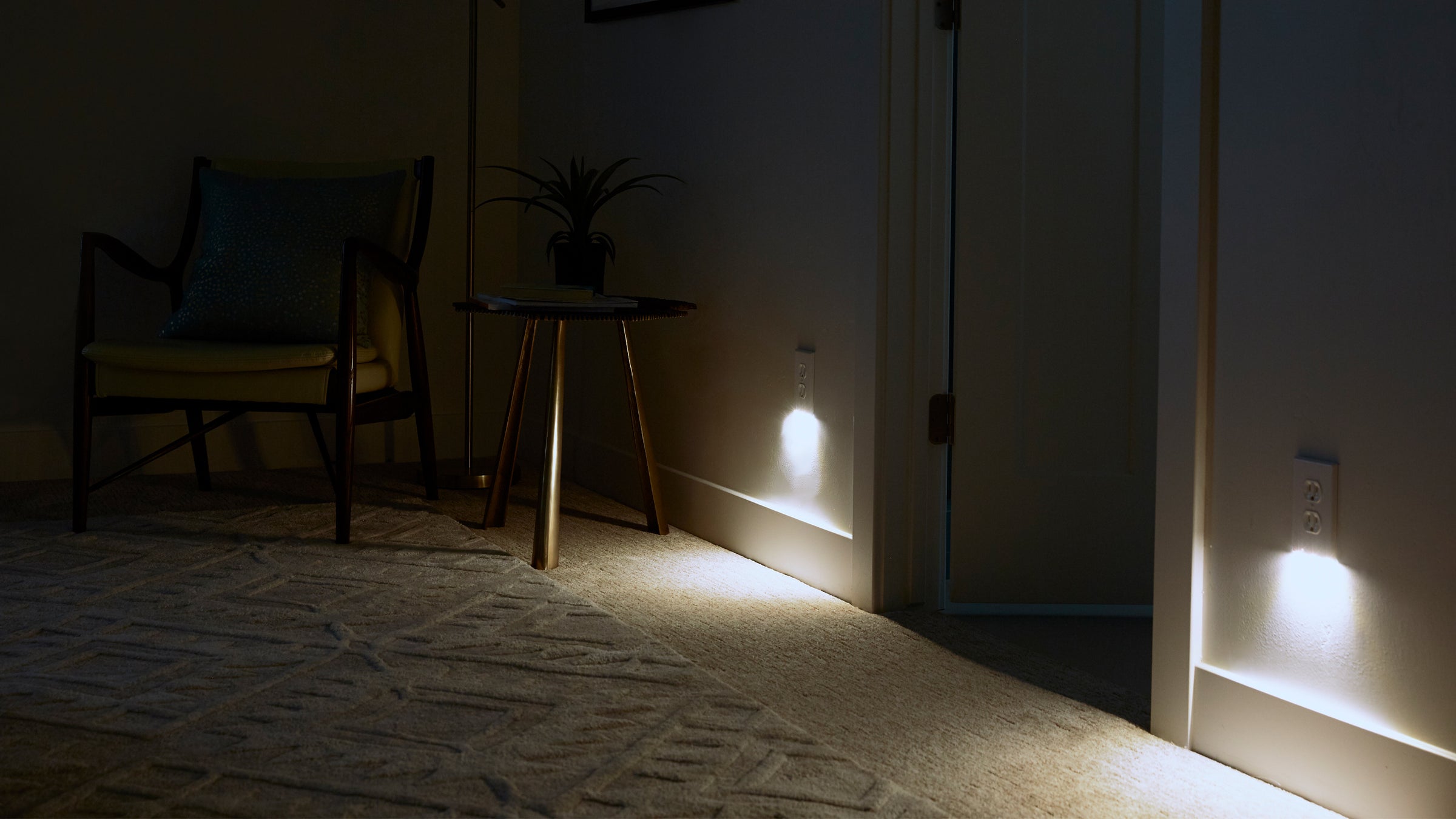 GuideLight illuminating a bedroom at night